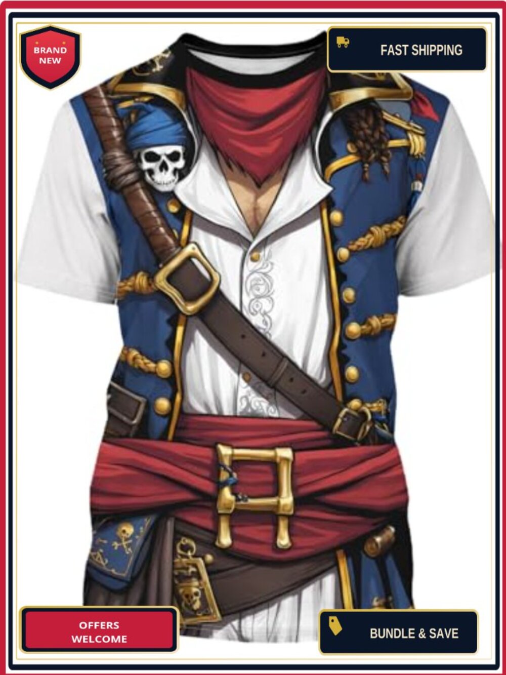 Pirate King Anime Graphic T-Shirt Crewneck Cosplay Top